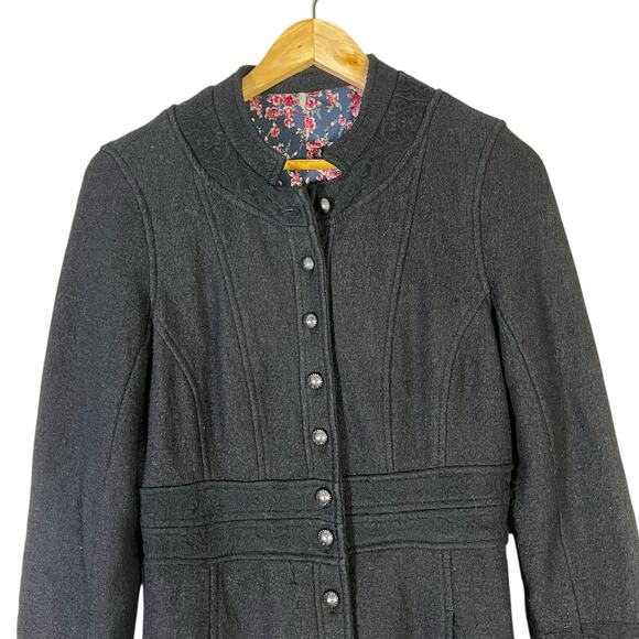 Rare Free People Heritage Wool Coat Size 6 Black Ruffle Victorian Dark Academia - Picture 3 of 7